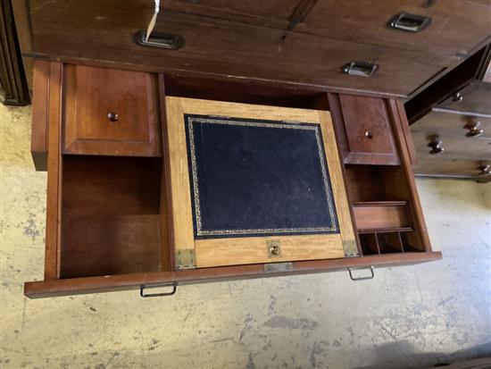 A Victorian brass mounted teak secretaire campaign chest, width 99cm, depth 50cm, height 98cm